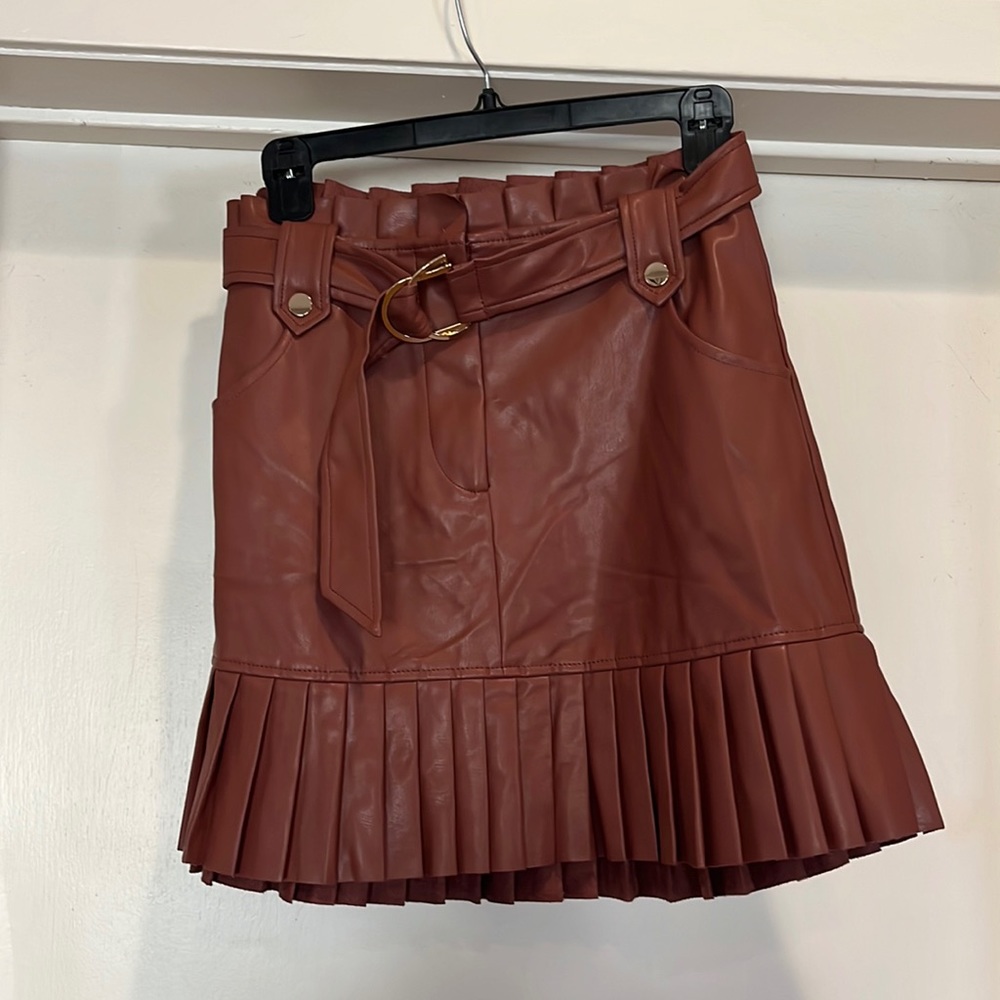 Zara brown leather pleated skirt